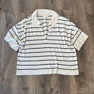 Max Studio White and Black Cropped Polo Shirt with Short Sleeves
